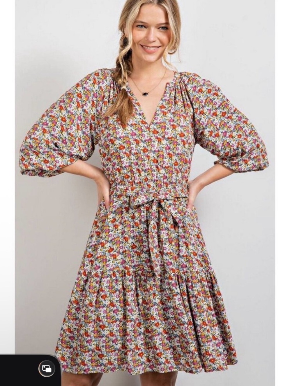Easel Floral Tiered Wrap Dress in Multi-Color size medium
